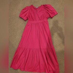 CeCe Bright Pink Puff Sleeve Maxi Dress Sz XL Like New